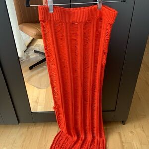 Superdown Red Ribbed Maxi Pencil Skirt